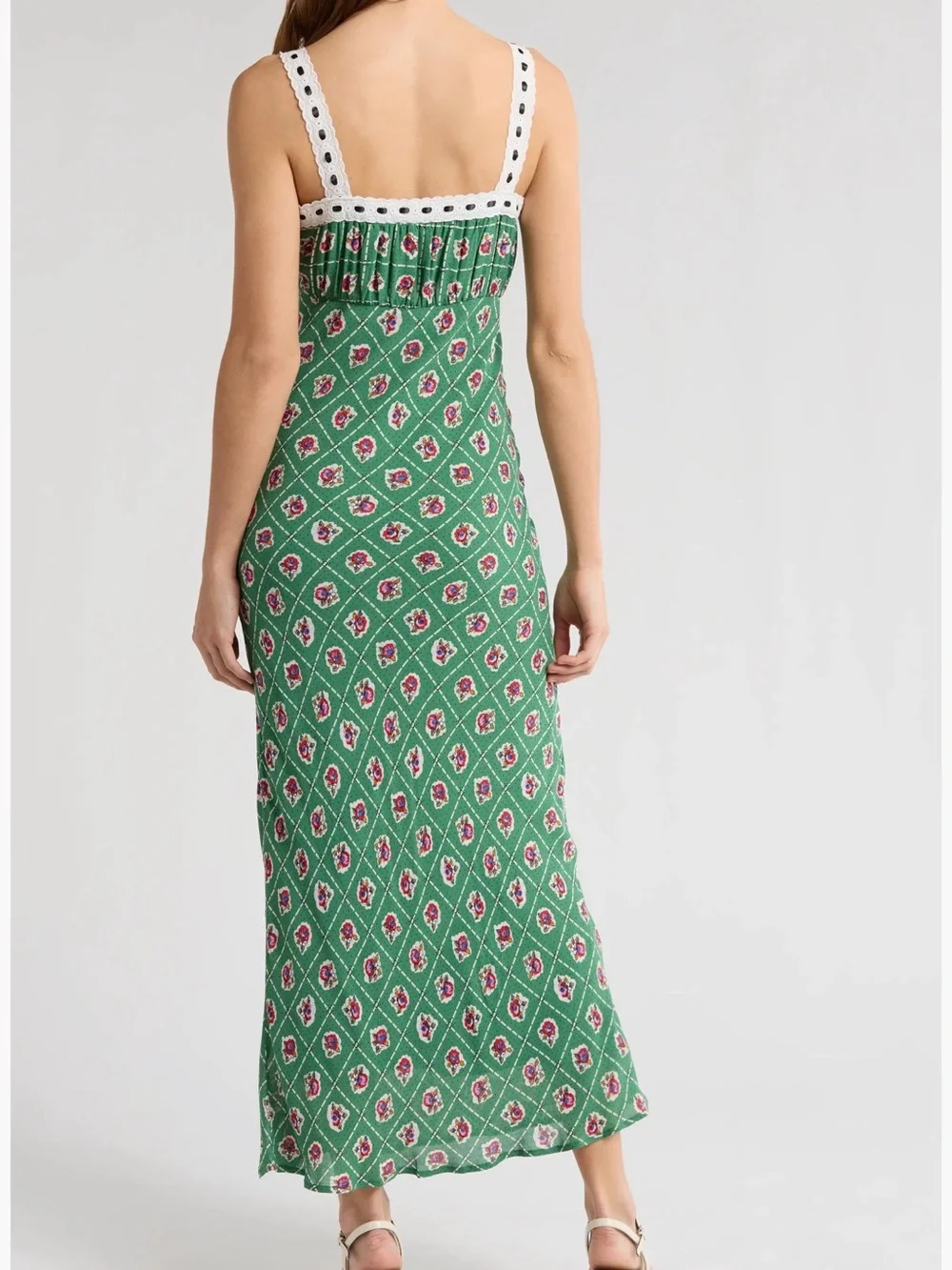 WAYF. Green Patterned Midi Dress with Contrast Trim - Picture 4 of 16